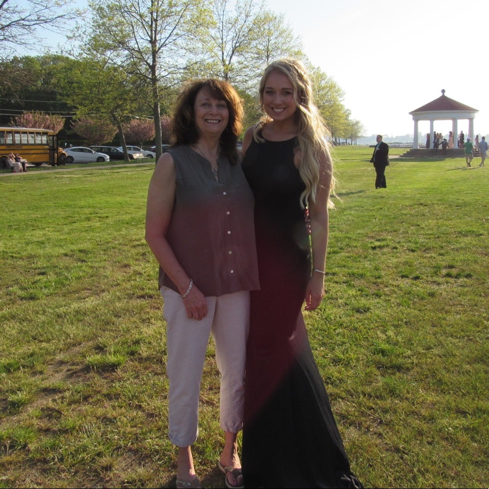WORN ONCE Floor length black open back dress